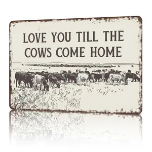 2D Flat Vintage I Love You Till The Cows Come Home Metal Sign Black And White Western Cowboy Tin Signs Southwestern Country Animal Poster For Home Bedroom Dorm Wall Decor 8x12 Inch Decoration