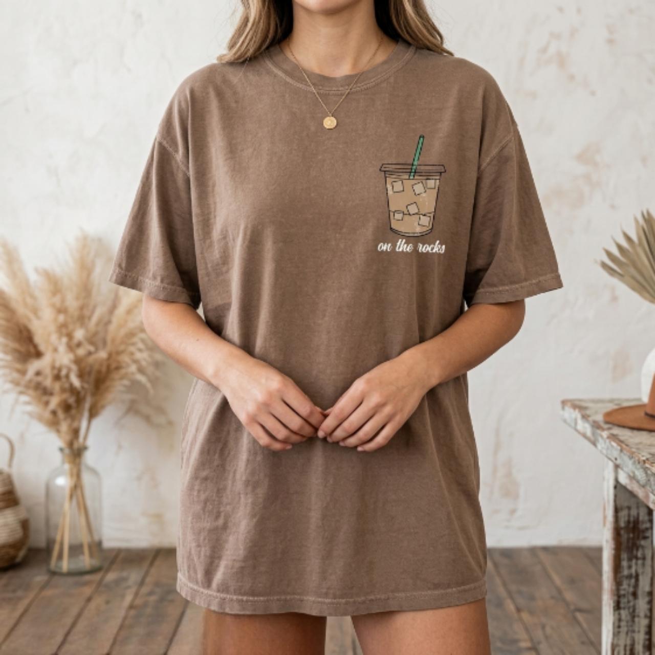 On The Rocks Iced Coffee Comfort Colors T-Shirt – Trendy Coffee Graphic T-Shirt, Weather Graphic Tee, Fall Coffee Gift, Coffee Lover Gift Women