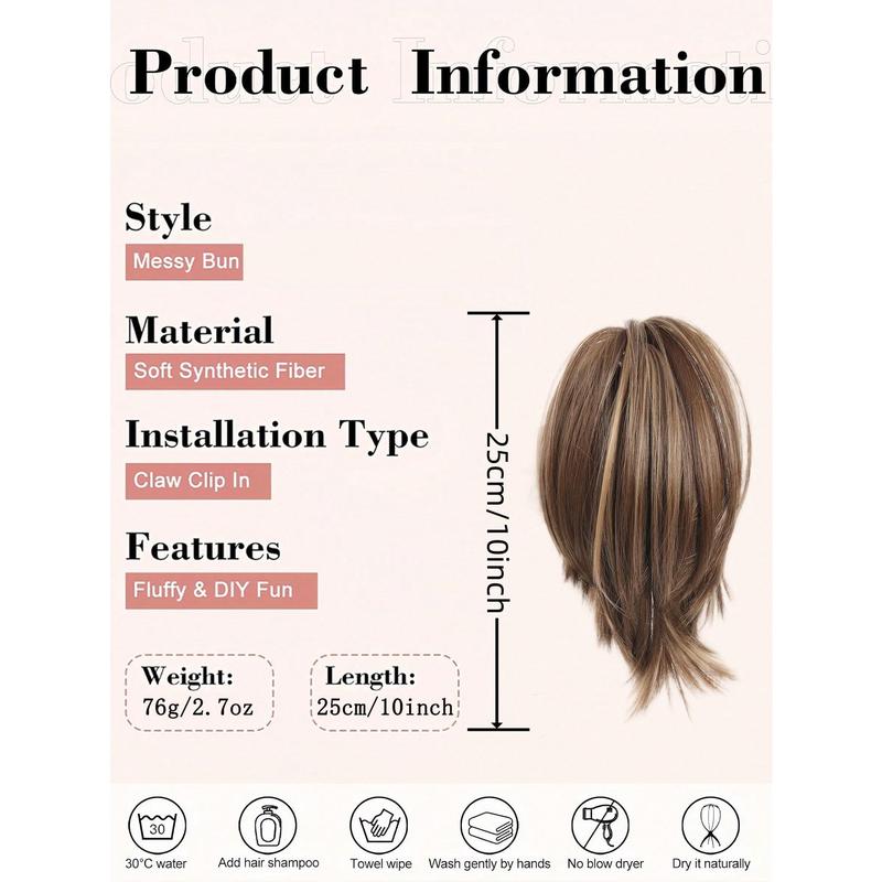 10 Inch Messy Bun Hair Piece,Straight Fake Chignon,Claw Clip In Short Ponytail Extension,Heat Resistant Synthetic Ponytail Extensions For Women,Party Daily Use