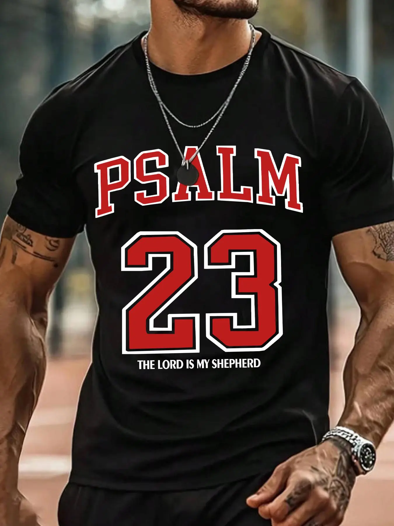 Men's Psalm 23 The Lord Is My Shepherd T-shirt, Casual Comfy Muscle Fit Short Sleeve T-shirt for Daily Wear, Men's Top for Street Style, Athletic T Shirt, Casual Sporty Top, Casual Sports Tops