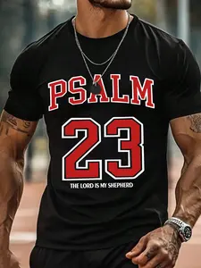 Men's Number 23 Print Round Neck Tee, Regular Fit Casual Short Sleeve Crew Neck T-Shirt for Daily Wear, Men's Top for All Seasons, Gym Workout Tee