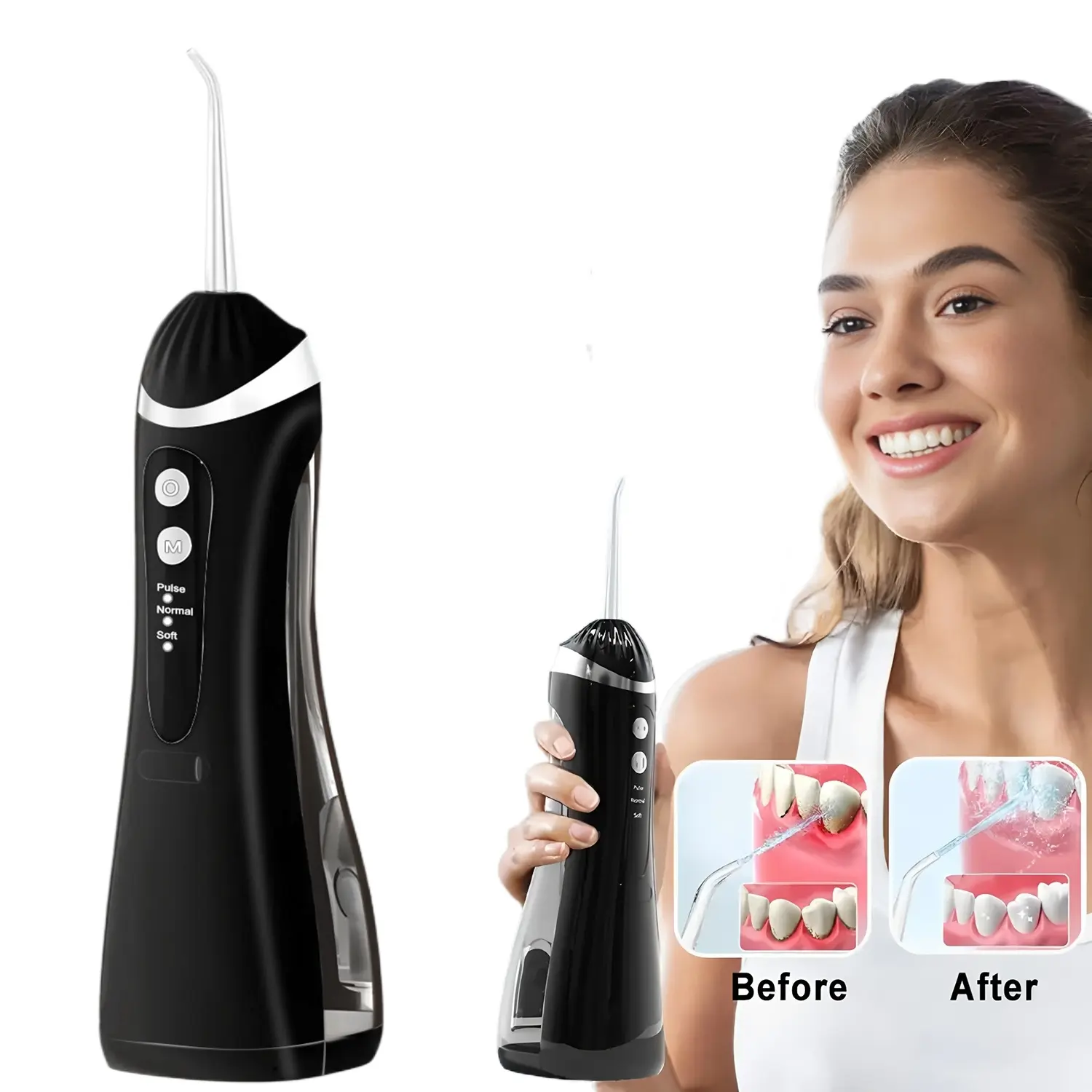 Rechargeable Wireless Electric Flosser, Portable Water Flosser, Three Modes, Four Heads, 360 Degree Rotating Head, USB Charging, Perfect Oral Care Gift