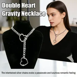 Unisex Fashion Slip Chain with Heart O-Ring Punk Style Necklace Adjustable Daily Wear 23.6 Inches Exquisite Jewelry Gift for Date Anniversary Birthday Christmas Party