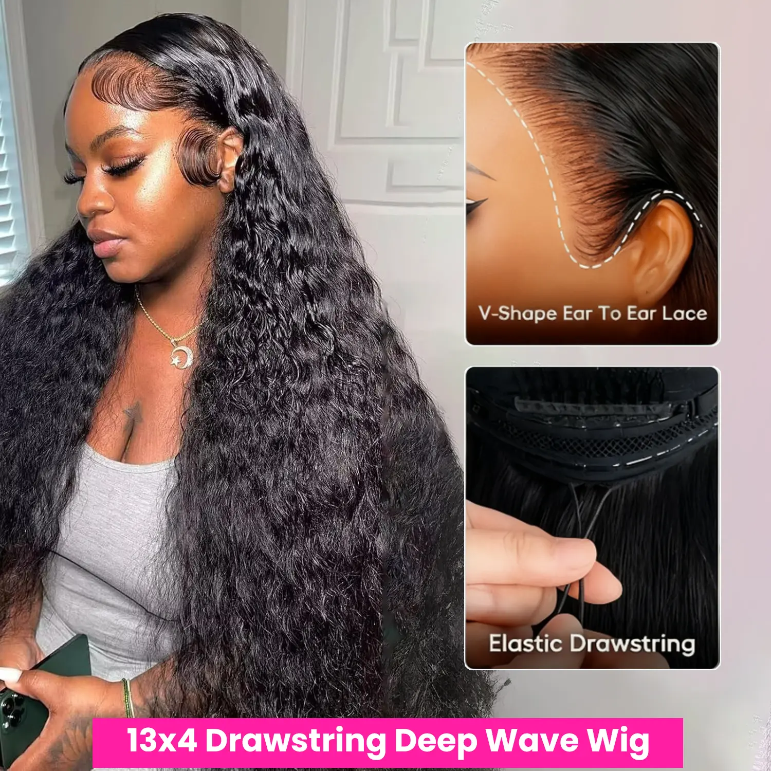 13x4 Drawstring Deep Wave 