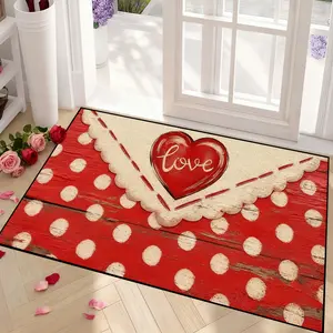 Valentine's Day Heart Wood Grain Print Door Mat, Home Decorative Rug, Romantic and Design, Perfect for Entrance, Kitchen, Bathroom