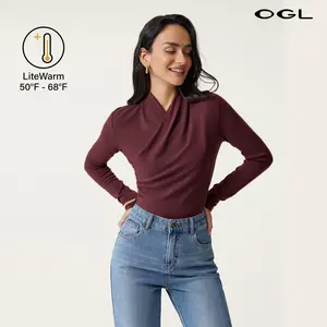 OGL Surplice Long Sleeve Top - Casual Korean Minimalist OL Style Medium Length Autumn Plain Women's Clothing teacher bae's outfit SpringStatements