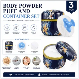 Body Powder Puff and Container Set – 3.15" Portable Empty Tin Box with 2 Soft Puffs for Loose Dusting Powder, Travel & Bath (Dark Night)