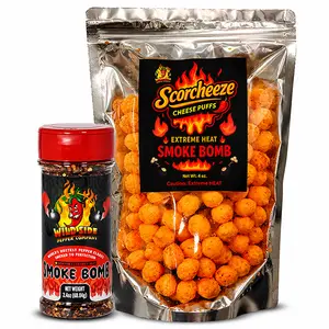 Smoke Bomb Extreme Heat Bundle- 432,000 SHU Pepper Flakes and Scorcheeze Extreme Heat Cheese Balls - Cheese Puffs