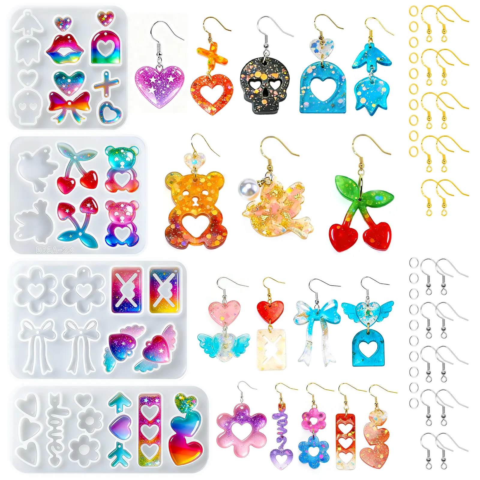Resin Earring Mold Kit – 18 Molds, 31 Unique Shapes – Silicone Jewelry Molds for Epoxy & UV Resin, DIY Pendant, Earrings, Necklace, Keychain – KHKD Resin