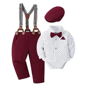 (New)Baby Boy Gentleman's suit Clothes 0-24M Baby Boy Suits 4pcs Baby Boys Baptism Easter Outfits Baby Christmas Clothes boys suits suspender pant