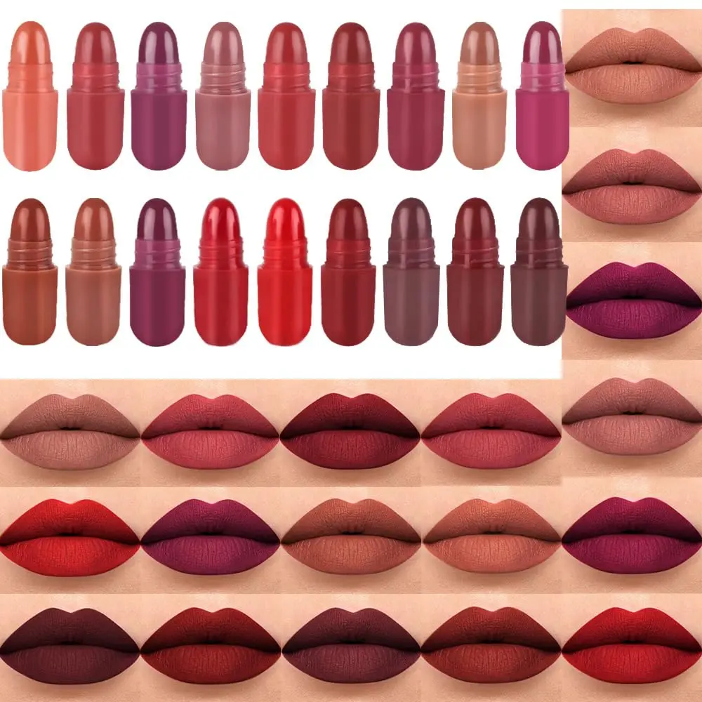 18-Piece Mini Capsule Lipstick Set for Women | Waterproof Long Lasting Matte Lipsticks | Deep Red 24H Lip Color