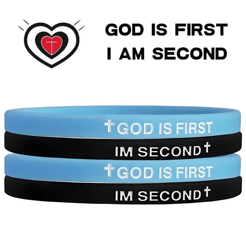 4-Pack Adjustable Elastic Religious-Themed Bracelets & Bangles - Silicone, Engraved Bible Verses, Quotes, Cross, Inspirational Text, Spiritual Jewelry, All-Season Faith Gifts for Men’s Streetwear Costume Jewelry (4pack Gifting Elastic Bracelet)