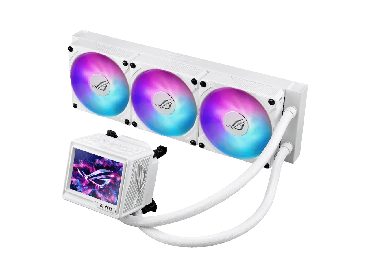 ASUS ROG RYUYJIN III 360 ARGB EXTREME White Edition all-in-one AIO CPU liquid cooler, AMD Ryzen 9000 & Intel® Core™ Ultra Ready, Asetek Gen8 V2 pump; high airflow & static pressure magnetic fans; customizable 3.5" LCD