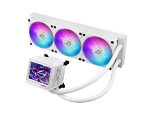 ASUS ROG RYUYJIN III 360 ARGB EXTREME White Edition all-in-one AIO CPU liquid cooler, AMD Ryzen 9000 & Intel® Core™ Ultra Ready, Asetek Gen8 V2 pump; high airflow & static pressure magnetic fans; customizable 3.5" LCD