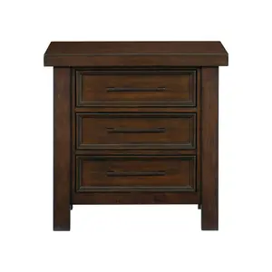 Classic Brown Finish 1pc Nightstand of 3x Drawers Mango Veneer Wood Transitional Bedroom Furniture