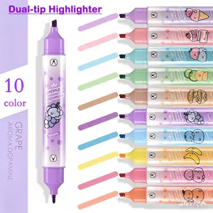 Macaron Color Dual-Head Fluorescent Pens Set, 10 Colors, Scented Dopamine Markers, Quick-Dry, Non-Staining, Handmade Diary, Style Design