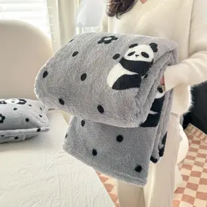 Panda Pattern Flannel Blanket, Soft Fluffy Blanket, Soft Comfortable Throw Blanket, Cozy Throw Blanket, Air-conditioned Room Blanket, Warm Nap Blanket for Home Office Outdoor Camping