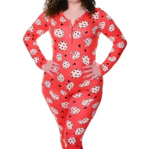 Red cookies onesie long Breathable Comfortable Stretchy Lightweight Loose Fabric Cotton Fit Cute Womenswear prettygirlloungeset