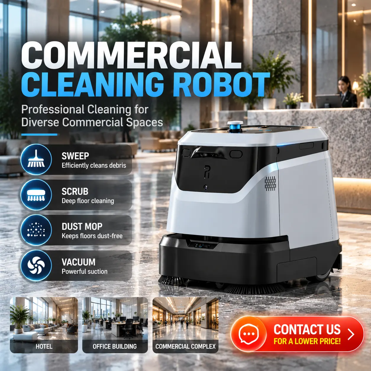 Lubide Commercial Intelligent Cleaning & Mopping Robot Automatic Integrated Vacuuming, Mopping and Cleaning for Factories, Shopping Malls, Hotels and Hospitals.