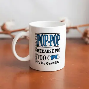 Humorous Grandpa Coffee Mug POPPOP Because Im Too Cool for Grandma Ceramic Cup with Bold Text Dishwasher Safe Gift for Dad Birthday or Anniversary White Mug for Hot and Cold Drinks Perfect for Grandfather