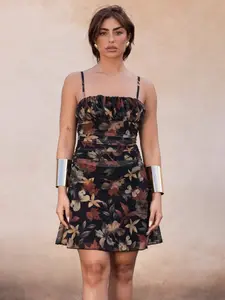 Women Vintage Maple Leaf Print Ruffle Vacation/Back To School Dress, Suitable For Summer/Fall,Sun Dresses For Women