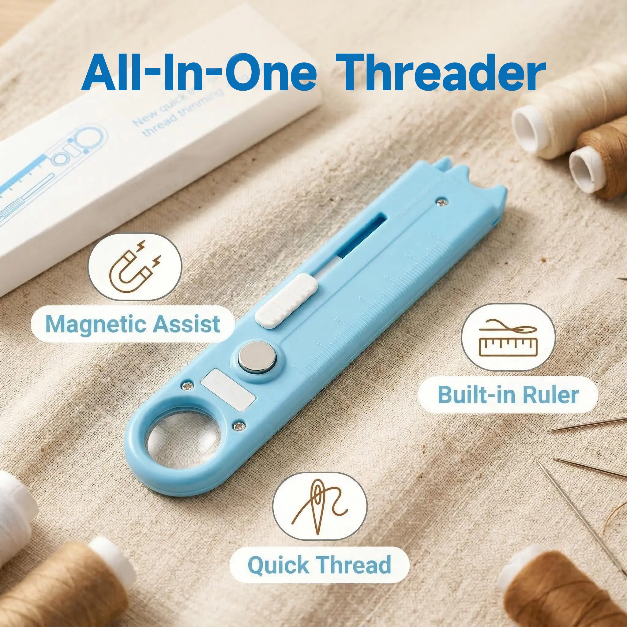 4-in-1 Sewing Threader Tool - Multifunctional Accessory with Seam Ripper, Ruler Scale, Magnifying Glass for Sewing Machine, Portable Essential for Enthusiasts, Sewing Tools, Portable Sewing Tools