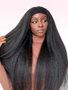26 Inches Kinky Straight Headband Wig for Women Yaki Straight Wigs with Headband Glueless None Lace Front Synthetic Yaki Headband Wig Kinky Afro Wigs For Black Women Synthetic Material Wigs Glueless Hair Wigs