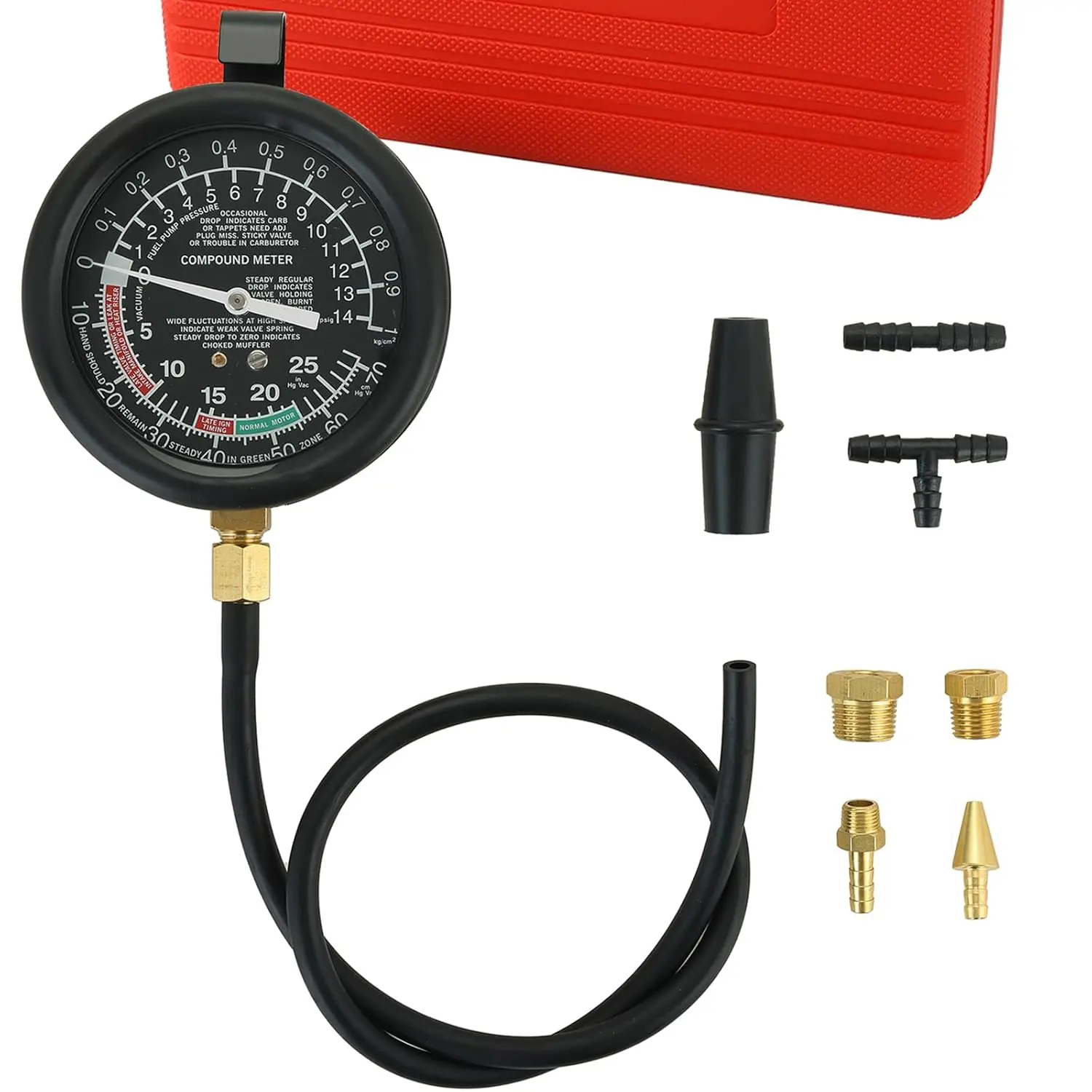 Fuel Pump and Vacuum Tester Gauge| Vacuum and Fuel Pump Tester Gauge Kit Carburetor Pressure Fuel Pressure Tester Kit Automotive Vacuum Gauge (Red)