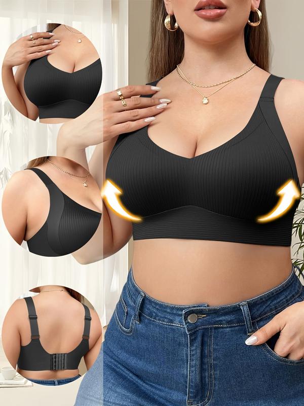 Women's Seamless Bra Set of 6, Wide Shoulder Straps, Medium Support, Plain Pattern, Sizes 1xl-4xl, Casual Daily Wear
