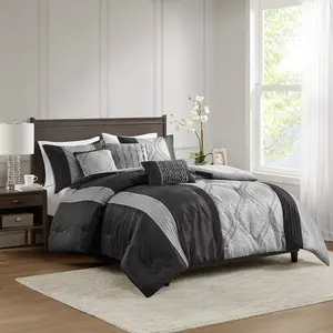 Madison Park MP10-8433 90 x 90 x 1.5 in. Lori Jacquard Comforter Set with Throw Pillows, Black & Silver - Full & Queen Size - 6 Piece