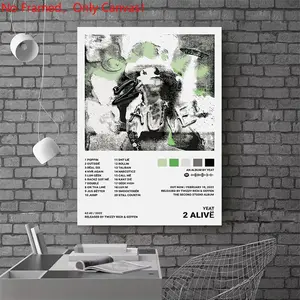 1 piece/set frameless canvas painting print poster, Popular hip-hop culture Characters realism art, Yeat 2 Alivë Album，a perfect gift for Rap Music loves, ideal gift for bedroom, living room, dorm hallway, kitchen, mural, wall decoration, room decor