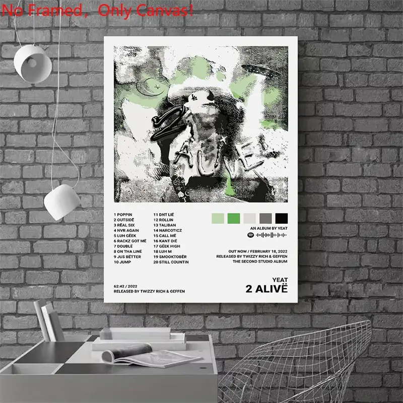 1 piece/set frameless canvas painting print poster, hip-hop culture characters realism art, Artistic, Yeat 2 Alivë Album, perfect gift for rap music loves, ideal for home decor