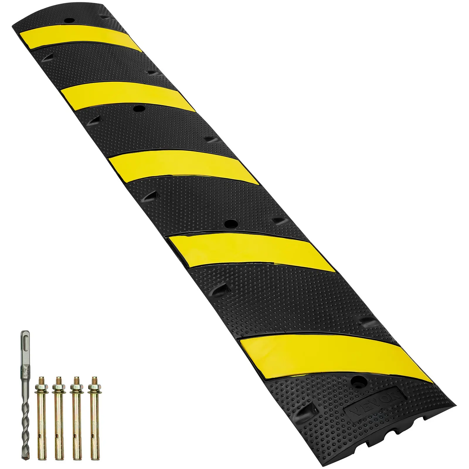 【Summerfinds】 VEVOR 72'' Rubber Speed Bump, Dual Channel, Supports up to 22000 lbs, Durable Traffic Speed Hump with Bright Yellow Reflective Strip, Includes 4 Expansion Screws Drill for Asphalt, Concrete, Gravdealsforyoudays