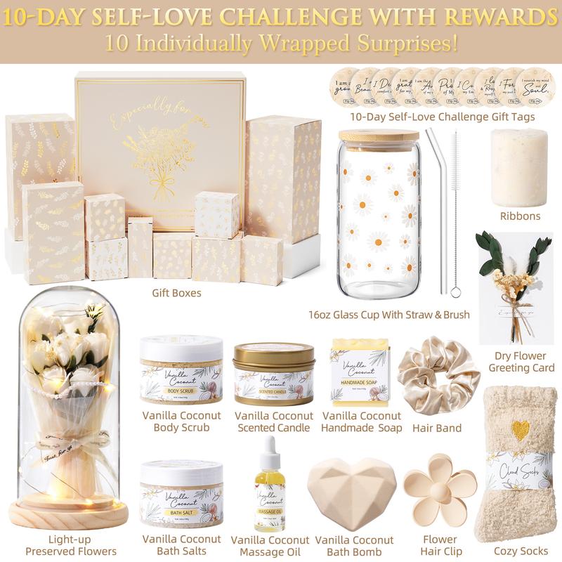 MAYICIVO Valentine's Day Gifts for Women – Birthday-Wrapped Gift Basket for Teen Girls, Filled with Trendy Items & Fun Empowering Challenge Tasks, Perfect Self-Care Spa Set for Mom, Wife, Daughter, Niece, or Sister