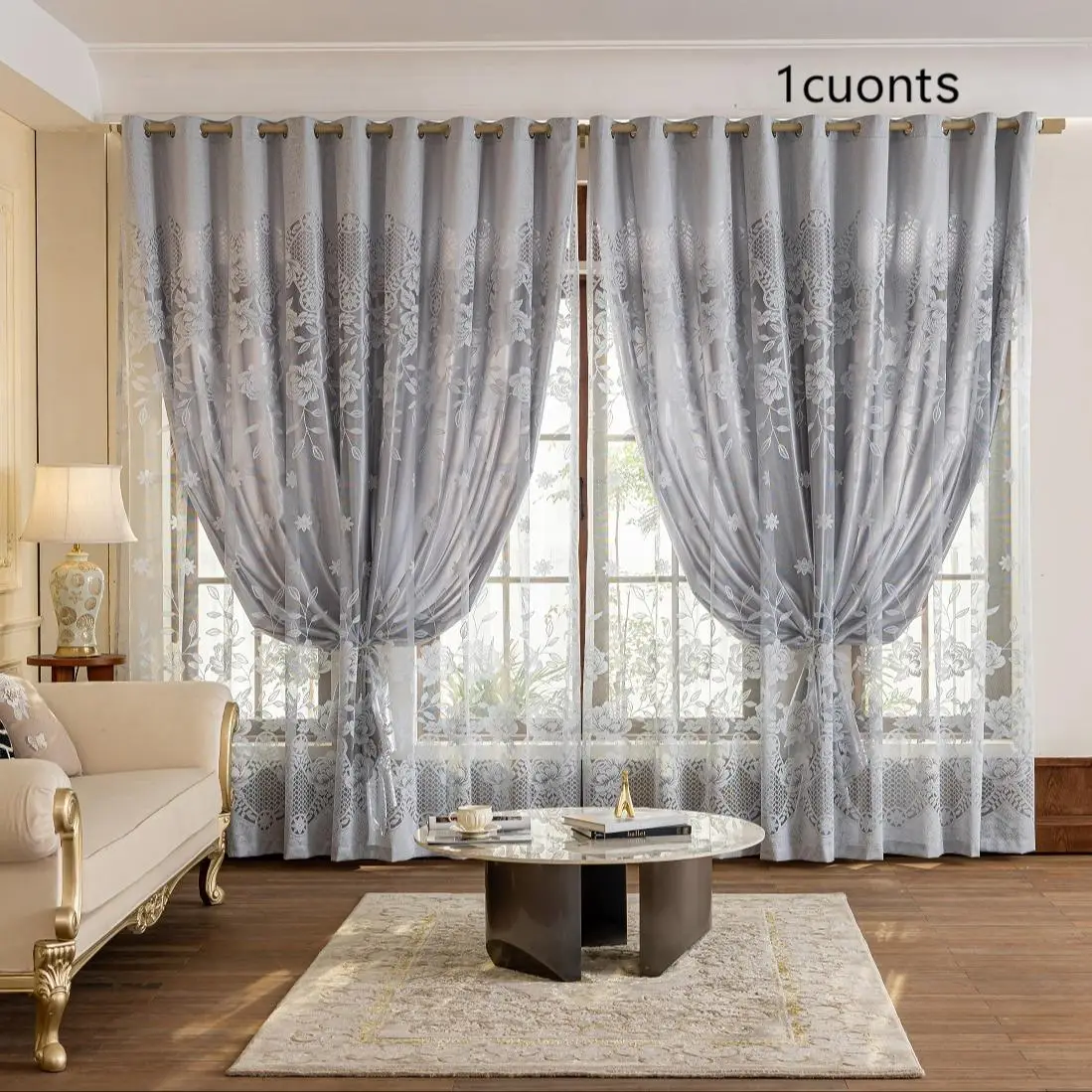 Double-layer Room Decor Blackout Heavy Window Curtain, 1 Count Modern Flower Pattern Installation Curtain, Privacy Grommet Curtains, Home Decorative C
