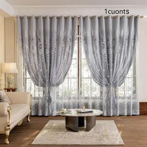 double-layer room decor blackout heavy curtain, 1 count modern flower pattern installation curtain, privacy grommet curtains, home decorative curtain for living room, bedroom, study, home office, curtain blinds, thermal insulated curtain