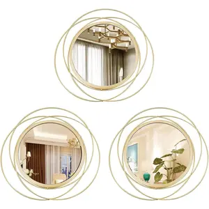 3 Set.Round Mirrors for Wall Decor Living Room Bedroom Bathroom Dining Room Metal Circle Mirror Set Boho Decorative Sunburst Wall Art Accent Entryway - Gold 11 in.