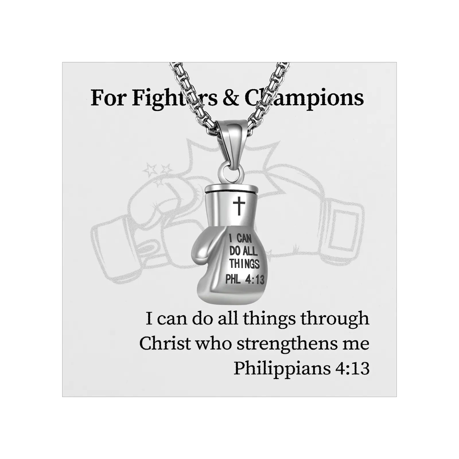OIDEA Men's Stainless Steel Glove-Shape Passion Pendant Strength Necklace - Christian Inspirational Boxing Accessory with Bible Verse, Includes Card, Strength Pendant summerwins
