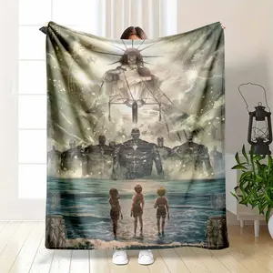 Eren Yeager & The Rumbling Epic Anime Art "Beyond the Sea Freedom Finale" Anti-Pilling Flannel Throw Blanket, Lightweight Soft Thin Breathable, Multi-Size, Indoor/Outdoor Use for AC Rooms Hot Sleepers, Sofa Bed Decor Gift summerwins