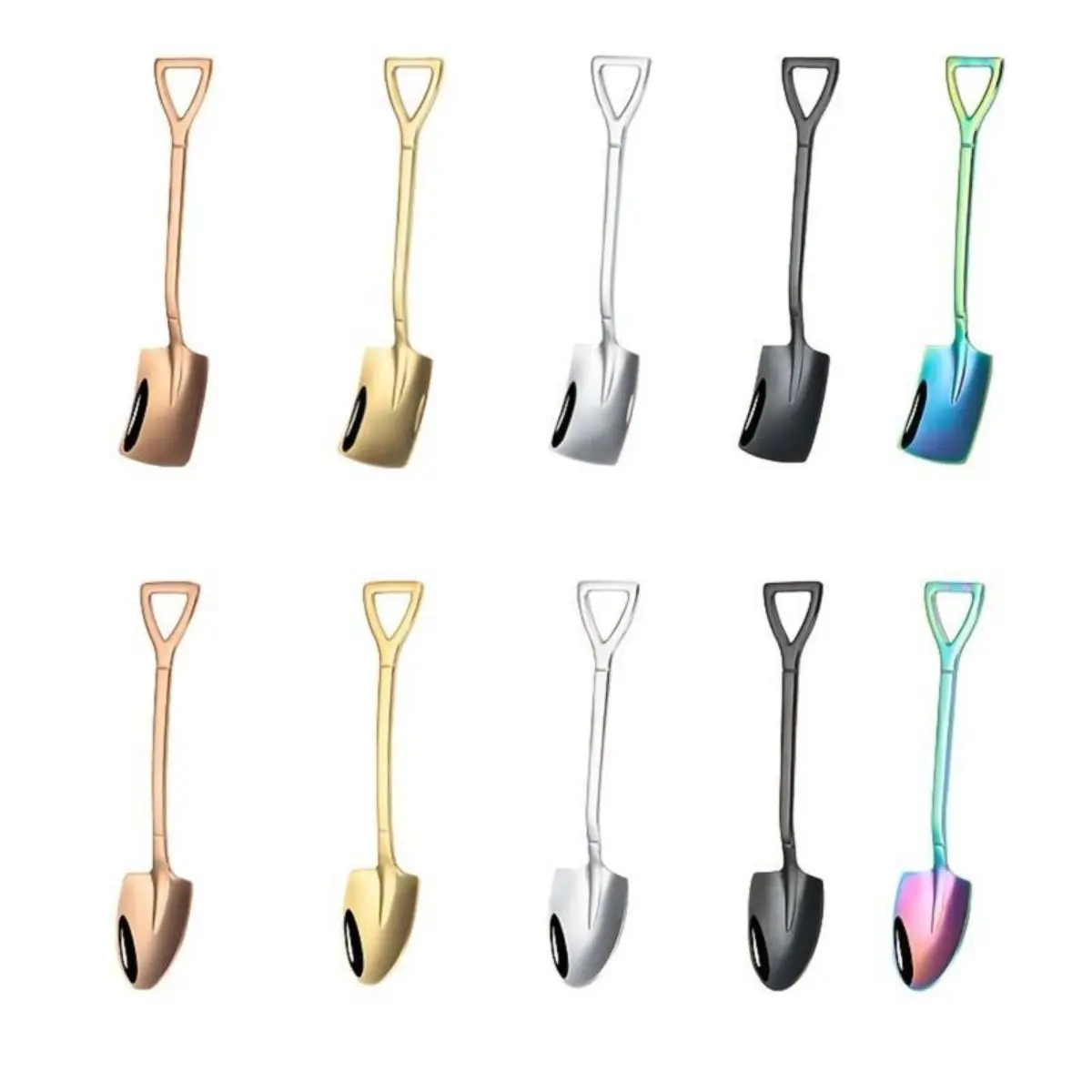 10-Pack Stylish Spade-Shaped Stainless Steel Ice Cream Shovel Spoons Set - Durable Kitchenware for Home Hosting, Dessert Stirring
