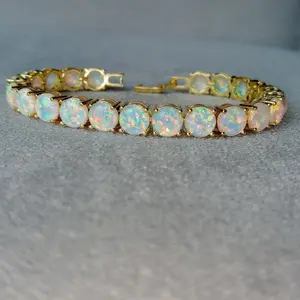 Gold White Opal Tennis Bracelet - Christmas  Trending Bracelet - Perfect Birthday or Anniversary Gift - October Birthstone - Opal Jewelry - Unisex gift