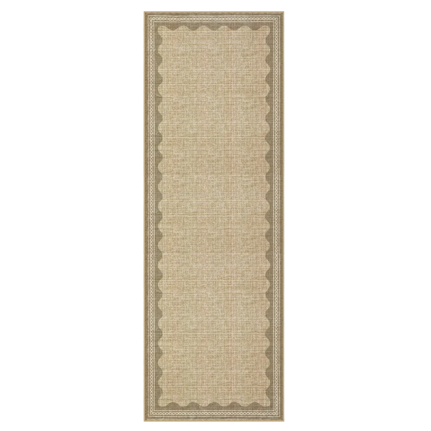 2 x 6 ft Low Pile Polyester Natural Rectangular Scalloped Contemporary Home Decorative Indoor Runner Rug for Laundry & Bathroom, Machine Washable Rugs, Contemporary Rugs
