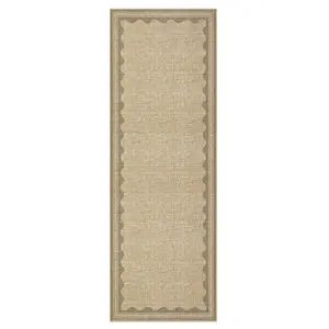 2 x 6 ft Polyester Natural Rectangular Indoor Laundry Bathroom Kitchen Scalloped Modern Machine Washable Runner Rug