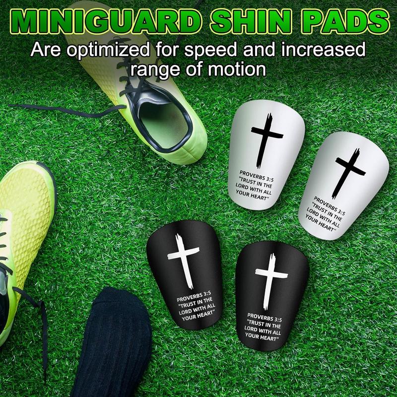 2 Pairs Mini Soccer Shin Guards Christian Faith 3.15 x 1.97 Inches Cross Small Shin Guards with Bible Verse Religious Soccer Football Pads for Kids Adult