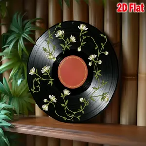 [Vintage Metal Sign] 8-Inch Round Aluminum 1pc 2D Flat Vintage Floral Pattern Sign | Wall Art with Green Leaves Vine Design, Perfect for Home, Cafe, Club, Dorm Decor - Ideal Gift for Art Lovers, Hom Ornaments Decoration Artistic Room