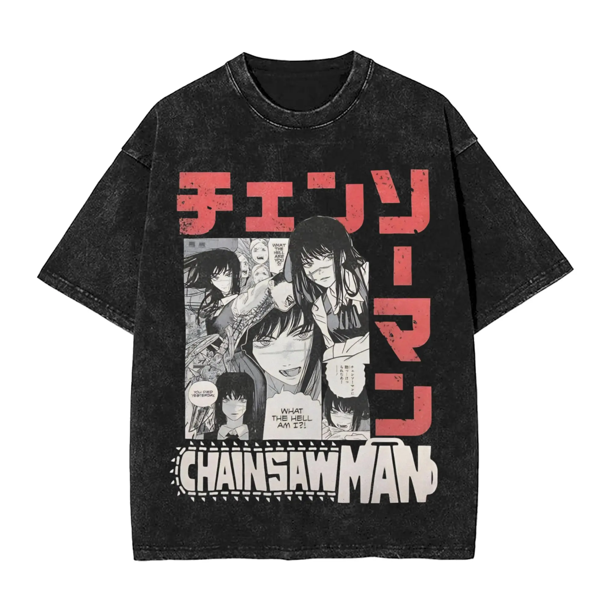 valentine shirts Yoru Chainsaw Man Anime Washed T Shirt Streetwear Hip Hop T-Shirts Asa 5Mitaka Tee Shirt Men Women 100% Cotton Oversize Printed