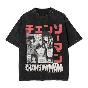 valentine shirts Yoru Chainsaw Man Anime Washed T Shirt Streetwear Hip Hop T-Shirts Asa 5Mitaka Tee Shirt Men Women 100% Cotton Oversize Printed
