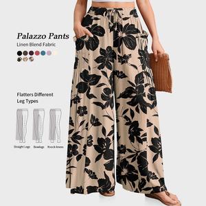 TARSE Women Casual Linen Blend Palazzo Pants Loose Fit Boho Wide Leg Baggy Trousers with Pockets Oversize 2026 Summer Vacation Womenswear Work Pants