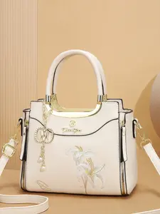 Embroidered Floral Handbag Gift, Versatile Mom Style Fashion Bag, Classic Trendy Women's Shoulder Bag, Elegant Carryall, Flap Pocket Design