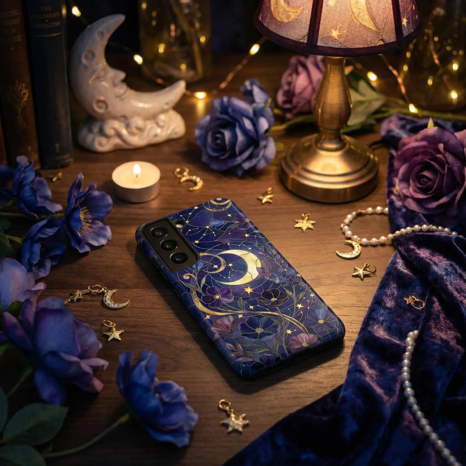 Celestial Floral Phone Case – Wildflower Stained Glass Cover for iPhone